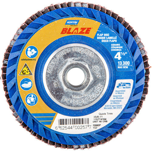 ‎4-1/2 × 5/8 - 11″ Blaze Plastic Flat Flap Disc Type 27 40 Grit R980P Premium Ceramic Alumina - Benchmark Tooling