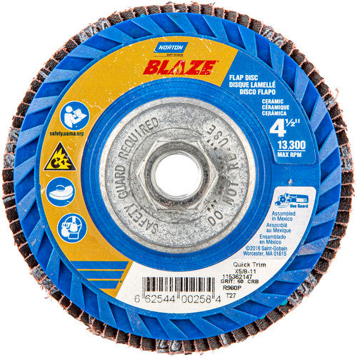 ‎4-1/2 × 5/8 - 11″ Blaze Plastic Flat Flap Disc Type 27 60 Grit R980P Premium Ceramic Alumina - Benchmark Tooling