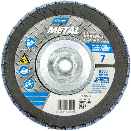 ‎7 × 5/8 - 11″ Metal Fiberglass Conical Flap Disc Type 29 P40 Grit R828 Zirconia Alumina - Benchmark Tooling