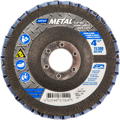 ‎4-1/2 × 7/8″ Metal Fiberglass Flat Flap Disc Type 27 P40 Grit R828 Zirconia Alumina - Benchmark Tooling