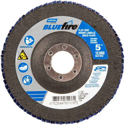 5 × 7/8″ BlueFire Fiberglass Conical Flap Disc Type 29 P40 Grit R884P Zirconia Alumina - Benchmark Tooling