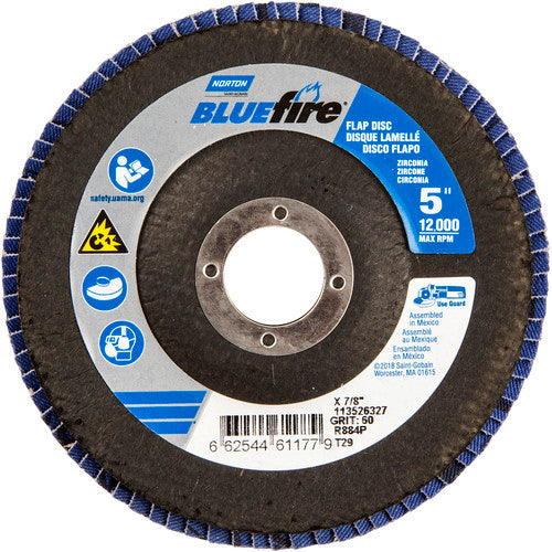 5 × 7/8″ BlueFire Fiberglass Conical Flap Disc Type 29 P60 Grit R884P Zirconia Alumina - Benchmark Tooling