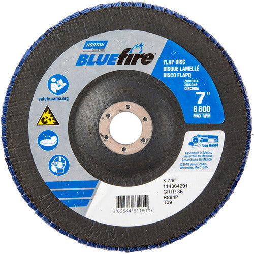 7″ × 1/4″ × 7/8″ NorZon BlueFire R884 Flap Disc Type 29 Conical 36 Grit - Benchmark Tooling