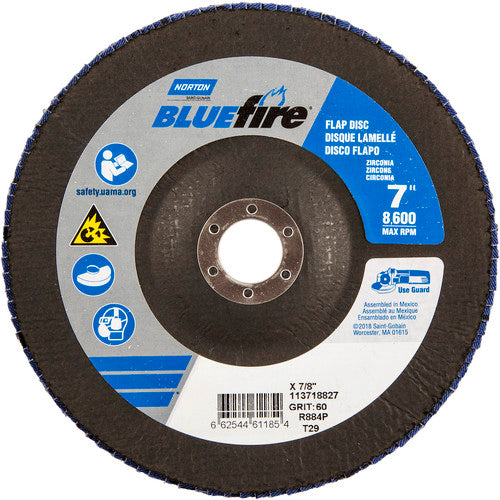 7″ × 1/4″ × 7/8″ NorZon BlueFire R884 Flap Disc Type 29 Conical 60 Grit - Benchmark Tooling