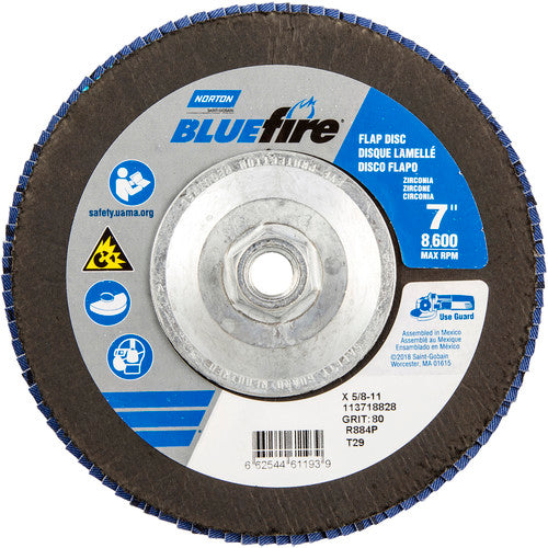 7″ × 1/4″ × 5/8″ NorZon BlueFire R884 Flap Disc Type 29 Conical 80 Grit - Benchmark Tooling