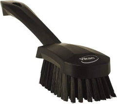 Vikan - 1.3" Bristle Length, Polyester Scrub Brush - 4-1/4" Long x 2-3/4" Wide Head, 10" OAL, Black, Polypropylene Block - Benchmark Tooling