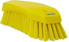 Vikan - 1.3" Bristle Length, Polyester Utility Scrub Brush - 7" Long x 3" Wide Head, 8" OAL, Yellow, Polypropylene Block - Benchmark Tooling