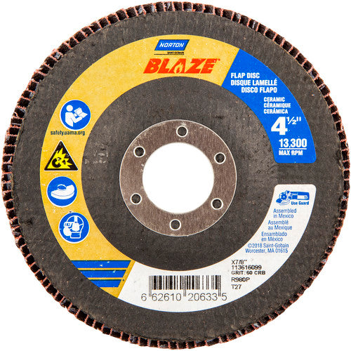 ‎4-1/2 × 7/8″ Blaze Fiberglass HD Flat Flap Disc Type 27 60 Grit R980P Premium Ceramic Alumina - Benchmark Tooling