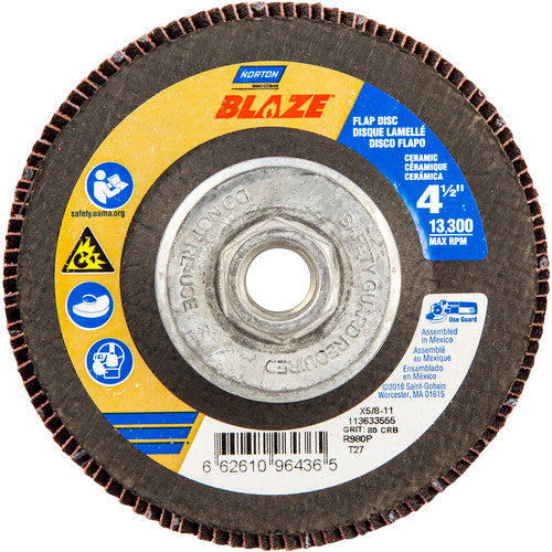 ‎4-1/2″ × 1/4″ × 5/8″-11 SG Blaze R980P Flap Disc Type 27 Flat 80 Grit - Benchmark Tooling