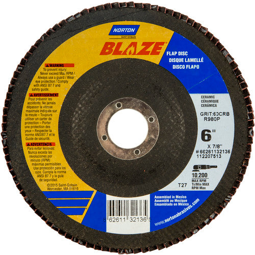 6″ × 7/8″ 60 Grit Type 27 Blaze Flap Disc - Benchmark Tooling