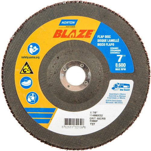 7 × 7/8″ Blaze Fiberglass HD Flat Flap Disc Type 27 60 Grit R980P Premium Ceramic Alumina - Benchmark Tooling