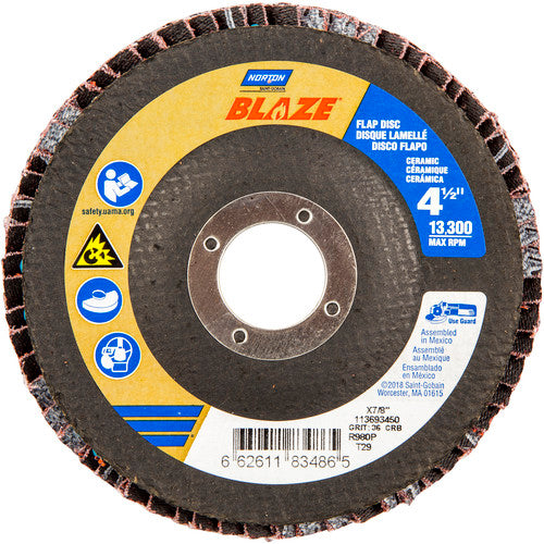 ‎4-1/2 × 7/8″ Blaze Fiberglass Conical Flap Disc Type 29 36 Grit R980P Premium Ceramic Alumina - Benchmark Tooling