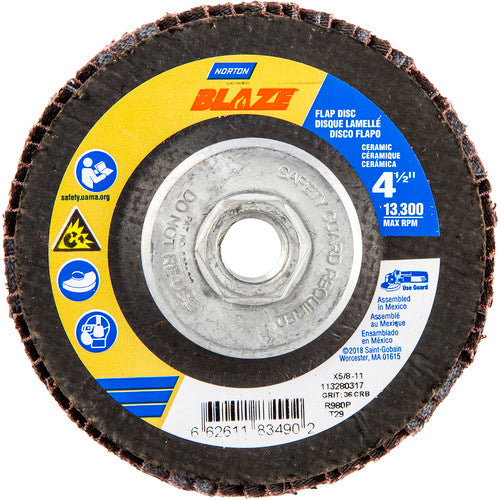 ‎4-1/2 × 5/8 - 11″ Blaze Fiberglass Conical Flap Disc Type 29 36 Grit R980P Premium Ceramic Alumina - Benchmark Tooling