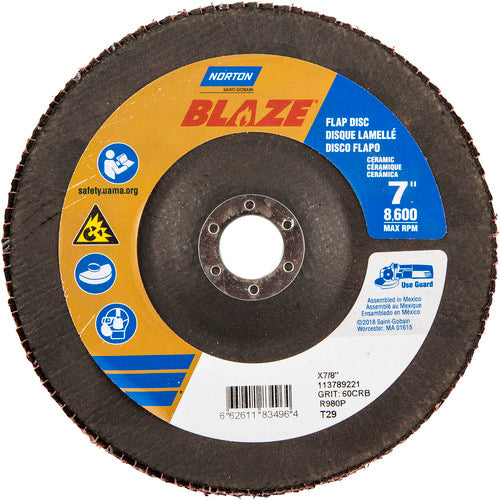 7 × 7/8″ Blaze Fiberglass Conical Flap Disc Type 29 60 Grit R980P Premium Ceramic Alumina - Benchmark Tooling