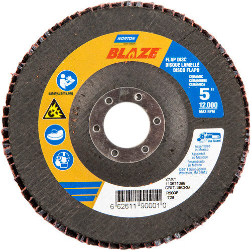 5 × 7/8″ Blaze Fiberglass Conical Flap Disc Type 29 36 Grit R980P Premium Ceramic Alumina - Benchmark Tooling