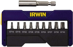 Irwin - 10 Piece, 1/4" Drive Screwdriver Insert Bit Set - 0.05 to 1/4" Hex, 1.27 to 10mm Hex, T10 to T40 Torx - Benchmark Tooling