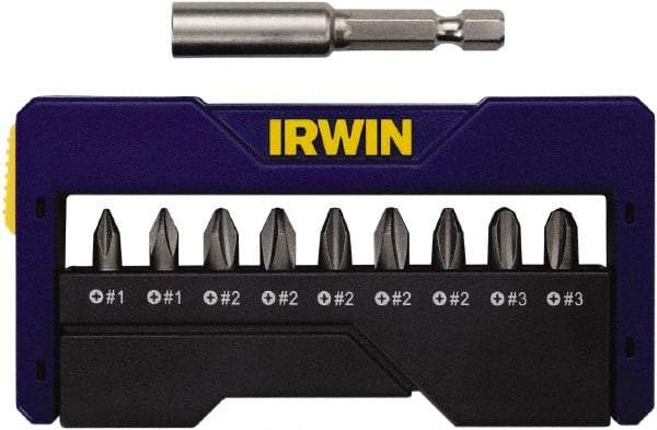 Irwin - 10 Piece, 1/4" Drive Screwdriver Insert Bit Set - #1 to #3 Phillips, 0.05 to 1/4" Hex, 1.27 to 10mm Hex - Benchmark Tooling