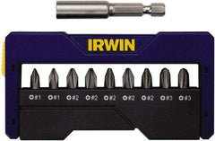 Irwin - 10 Piece, 1/4" Drive Screwdriver Insert Bit Set - #1 to #3 Phillips, 0.05 to 1/4" Hex, 1.27 to 10mm Hex - Benchmark Tooling