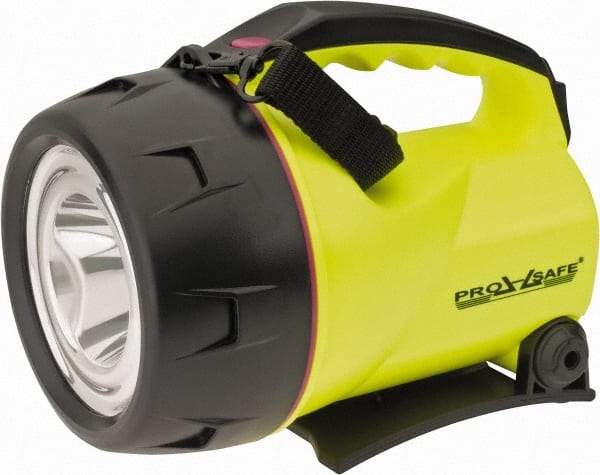 PRO-SAFE - White LED Bulb, Spotlight/Lantern Flashlight - Black, Yellow Plastic Body, 4 D Batteries Not Included - Benchmark Tooling