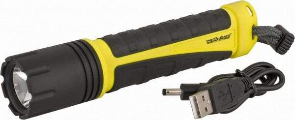 PRO-SAFE - White LED Bulb, 280 Lumens, Industrial/Tactical Flashlight - Black, Yellow Aluminum Body, 4 AAA Batteries Not Included - Benchmark Tooling