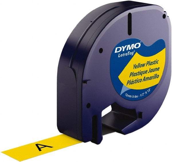 Dymo - 1/2" Wide x 156" Long, Black on Yellow Plastic Label Printer Cartridge - For DYMO Letratag Printers - Benchmark Tooling