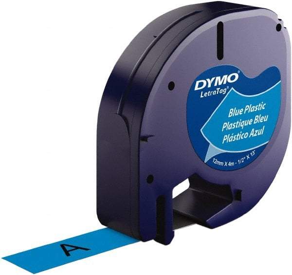 Dymo - 1/2" Wide x 156" Long, Black on Blue Plastic Label Printer Cartridge - For DYMO Letratag Printers - Benchmark Tooling