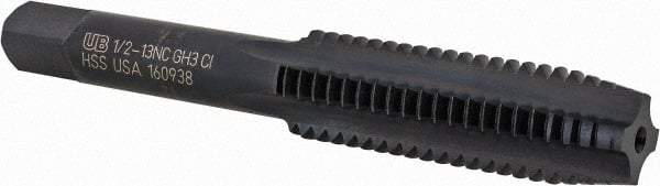 Union Butterfield - 1/2-13 UNC 3B 4 Flute Nitride/Oxide Finish High Speed Steel Straight Flute Standard Hand Tap - Plug, Right Hand Thread, 3-3/8" OAL, 1-21/32" Thread Length, H3 Limit, Oversize - Exact Industrial Supply