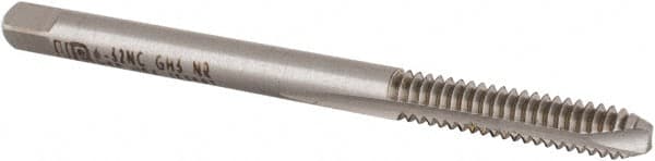 Union Butterfield - #6-32 UNC, 2 Flute, Bright Finish, High Speed Steel Spiral Point Tap - Bottoming Chamfer, Right Hand Thread, 2" OAL, 11/16" Thread Length, 0.141" Shank Diam, 2B/3B Class of Fit, Series 1534NR - Exact Industrial Supply