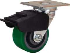 Hamilton - 4" Diam x 2" Wide x 5-5/8" OAH Top Plate Mount Swivel Caster with Brake - Polyurethane Mold onto Cast Iron Center, 750 Lb Capacity, Precision Ball Bearing, 4 x 4-1/2" Plate - Benchmark Tooling