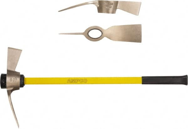 Ampco - 5 Lb Head Nonsparking Mattock - 36-1/4" OAL, 16" Long Blade, Fiberglass Straight Handle - Benchmark Tooling