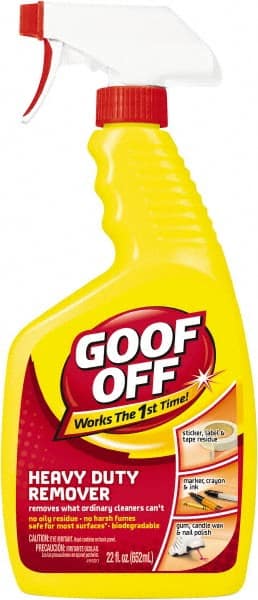 Goof Off - Adhesive, Graffiti & Rust Removers Type: Adhesive Remover Removes/Dissolves: Caulk Residue; Chewing Gum; Crayon; Glue; Marker; Paint; Pen; Scuff Marks; Stickers; Tar; Tree Sap - Benchmark Tooling