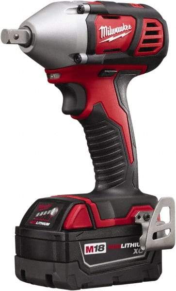 Milwaukee Tool - 1/2" Drive 18 Volt Pistol Grip Cordless Impact Wrench & Ratchet - 0 to 2,200 RPM, 0 to 3,350 BPM, 183 Ft/Lb Torque, 2 Lithium-Ion Batteries Included - Benchmark Tooling