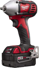 Milwaukee Tool - 3/8" Drive 18 Volt Pistol Grip Cordless Impact Wrench & Ratchet - 0 to 2,200 RPM, 0 to 3,200 BPM, 167 Ft/Lb Torque, 2 Lithium-Ion Batteries Included - Benchmark Tooling