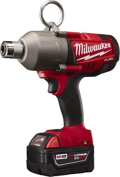 Milwaukee Tool - 7/16" Drive 18 Volt Pistol Grip Cordless Impact Wrench & Ratchet - 1,700 RPM, 0 to 2,300 BPM, 500 Ft/Lb Torque, 2 Lithium-Ion Batteries Included - Benchmark Tooling