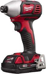 Milwaukee Tool - 18 Volt, 1/4" Drive, 125 Ft/Lb Torque, Cordless Impact Driver - Pistol Grip Handle, 2750 RPM, 2 Lithium-Ion Batteries Included - Benchmark Tooling