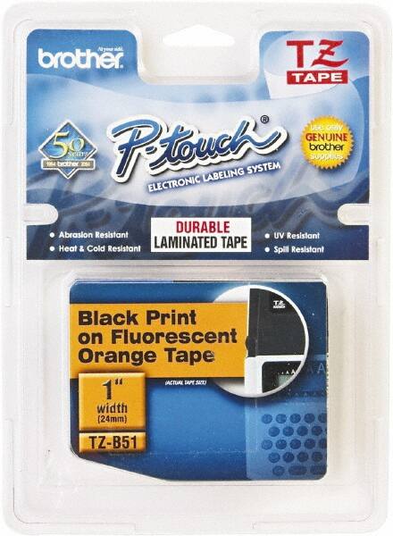 Brother - 1" Wide, Fluorescent Orange Tape Cassette - For Label Maker - Benchmark Tooling