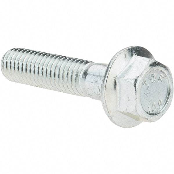 Made in USA - M8x1.25 Metric Coarse, 35mm Length Under Head, Hex Drive Flange Bolt - 30mm Thread Length, Grade 10.9 Alloy Steel, Smooth Flange, Zinc-Plated Finish - Benchmark Tooling