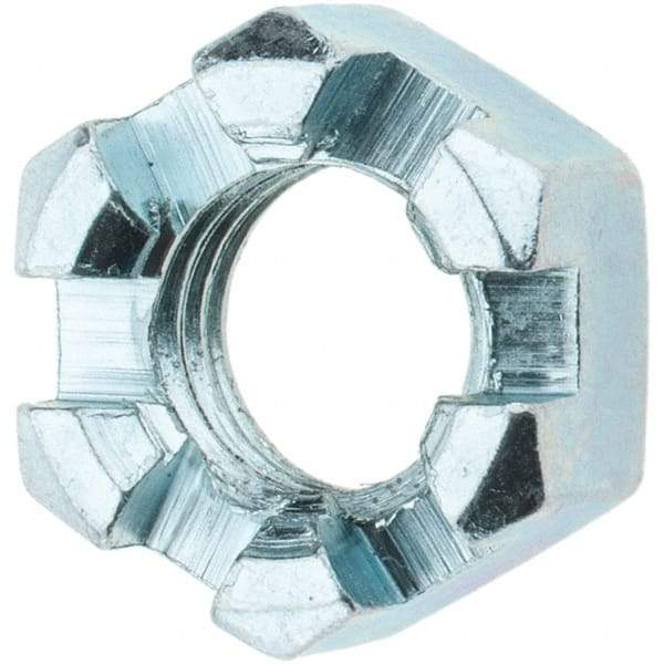 Value Collection - 1/2-13 UNC Grade 2 Steel Slotted Locknut - 3/4" Width Across Flats, 7/16" High, Zinc-Plated Finish - Benchmark Tooling