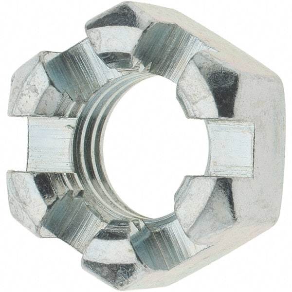 Value Collection - 5/8-11 UNC Grade 2 Steel Slotted Locknut - 15/16" Width Across Flats, 35/64" High, Zinc-Plated Finish - Benchmark Tooling