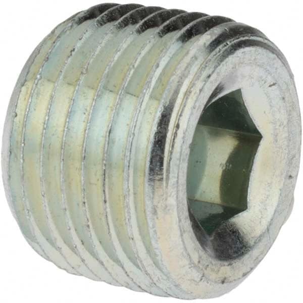 Parker - 1/2 Male Thread, Zinc Plated Steel Industrial Pipe Hollow Hex Plug - MNPTF, 6,000 psi - Benchmark Tooling