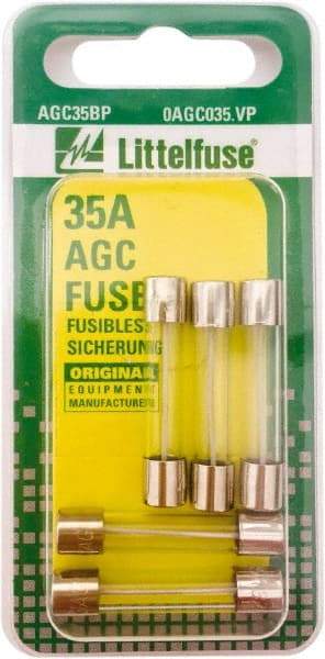 Value Collection - 35 Amp, Fast-Acting Miniature Glass/Ceramic Fuse - 1-1/4" OAL, 1/4" Diam - Benchmark Tooling