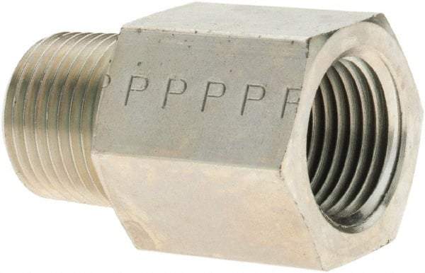 Parker - 3/8 Male Thread x 3/8 Female Thread, Steel Industrial Pipe Adapter - MNPTF x FNPTF, 6,000 psi - Benchmark Tooling