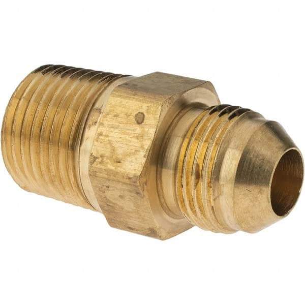 Parker - 1/2" Tube OD, 37° Brass Flared Tube Male Adapter - 1/2-14 NPTF, Flare x NPTF Ends - Benchmark Tooling