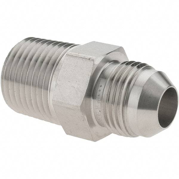 Parker - 1/2" Tube OD, 37° Stainless Steel Flared Tube Male Adapter - 1/2-14 NPTF, Flare x NPTF Ends - Benchmark Tooling