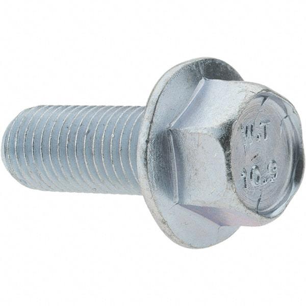 Value Collection - M10x1.25 Metric Coarse, 25mm Length Under Head, Hex Drive Flange Bolt - 25mm Thread Length, Grade 10.9 Alloy Steel, Smooth Flange, Zinc-Plated Finish - Benchmark Tooling