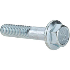 Made in USA - M8x1.25 Metric Coarse, 40mm Length Under Head, Hex Drive Flange Bolt - 30mm Thread Length, Grade 10.9 Alloy Steel, Smooth Flange, Zinc-Plated Finish - Benchmark Tooling