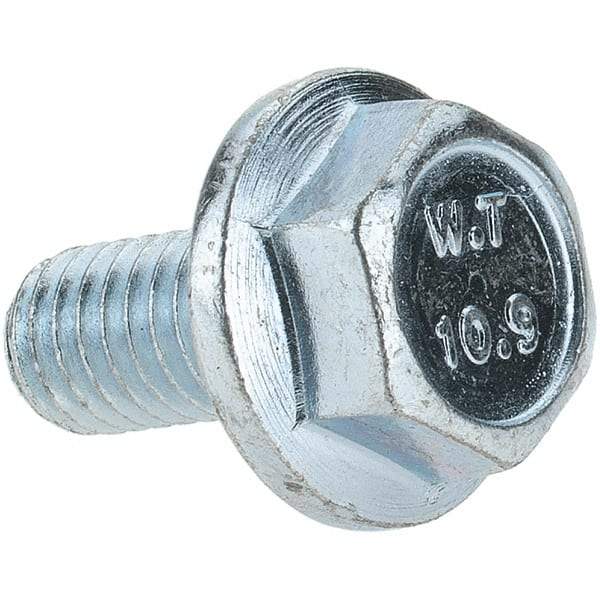 Value Collection - M6x1.00 Metric Coarse, 12mm Length Under Head, Hex Drive Flange Bolt - 12mm Thread Length, Grade 10.9 Alloy Steel, Smooth Flange, Zinc-Plated Finish - Benchmark Tooling