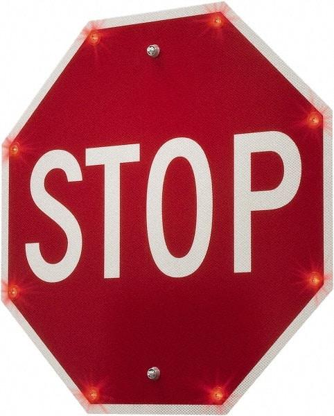 TAPCO - "Stop", 30" Wide x 30" High, Metal Stop & Yield Signs - White on Red, Diamond Grade Reflectivity, Octagon, Post Mount - Benchmark Tooling