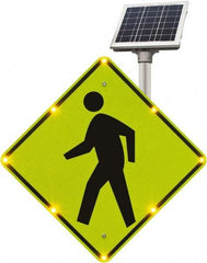 TAPCO - "No Legend - Blank Square in the Middle", "Pedestrian Crossing", 36" Wide x 36" High, Metal Pedestrian Crossing Signs - Fluorescent Yellow, Green, Diamond Grade Reflectivity, Diamond, Post Mount - Benchmark Tooling