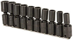 Proto - 10 Piece 3/8" Drive Deep Impact Socket Set - 6 Points, 10 to 19mm, Metric Measurement Standard - Benchmark Tooling